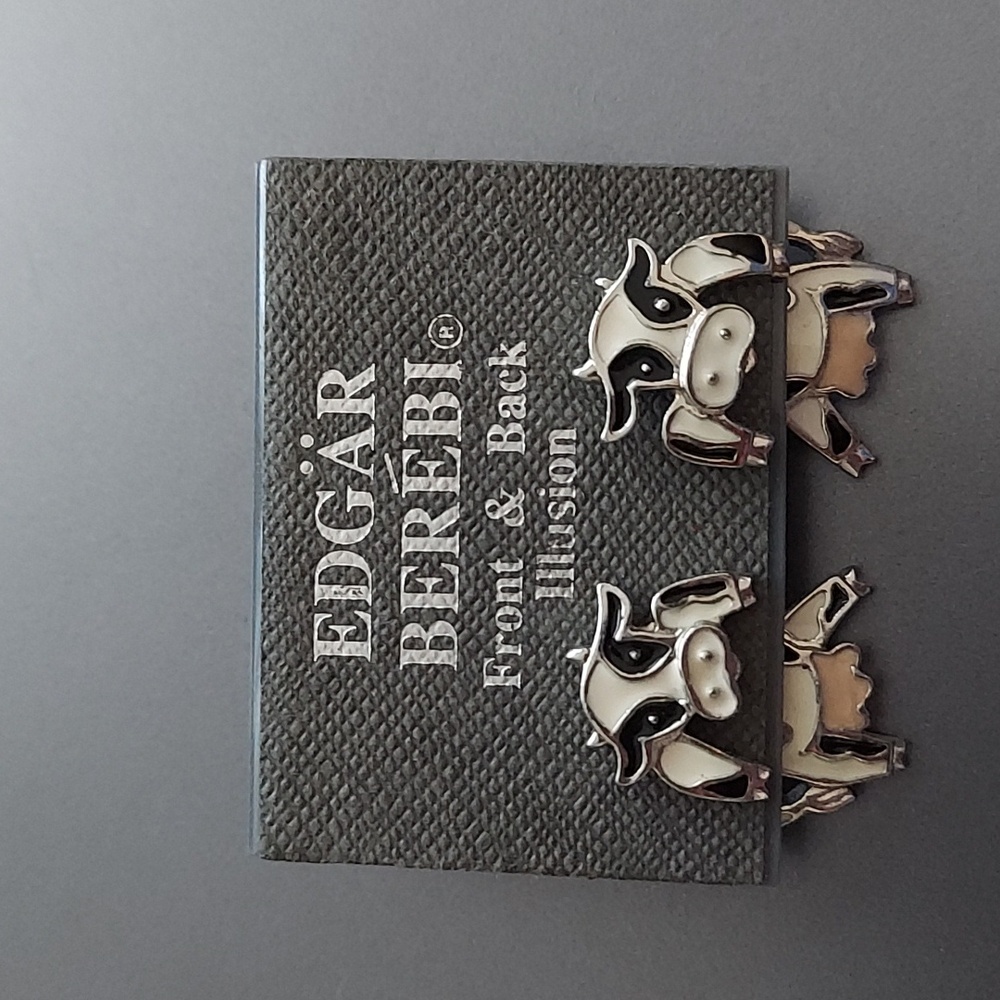 New vintage Cow earrings by Edgar Berebi, front & back illusion